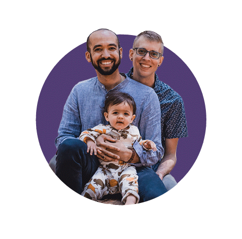 interracial couple and child in purple circle